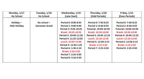 WHS Unique January Bell Schedules