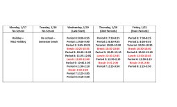 WHS Unique January Bell Schedules