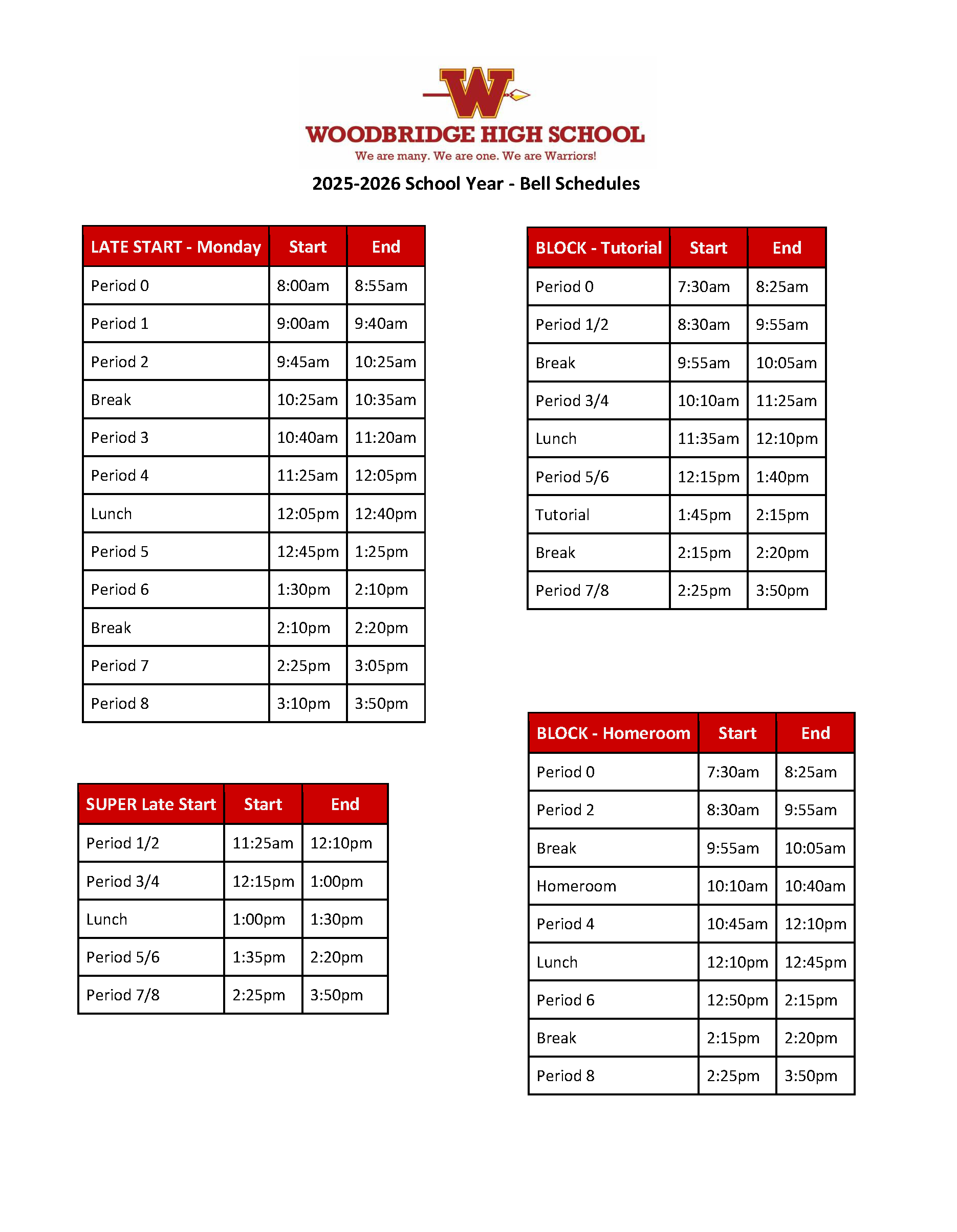 bell schedule